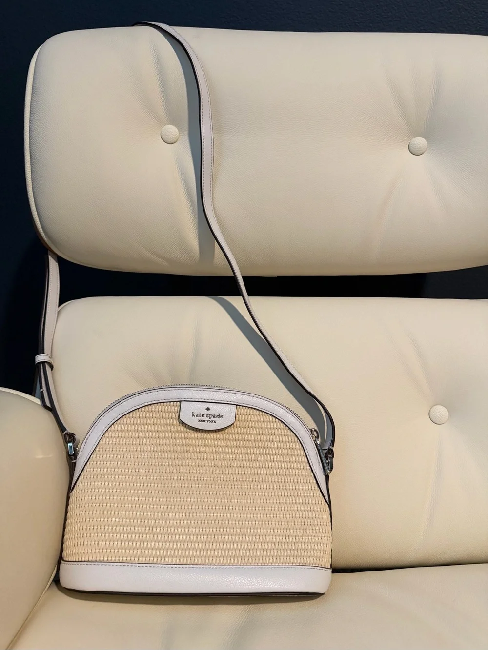kate spade Cream Woven and White Trim Dome Crossbody